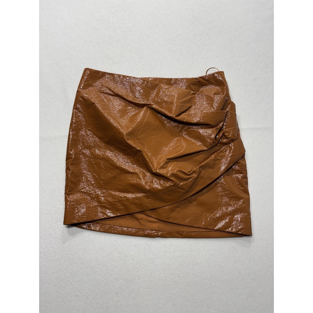 BEC + BRIDGE Skirt Womens 6 Brown Copper Faux Leather Asymmetric Drape Mini Zip